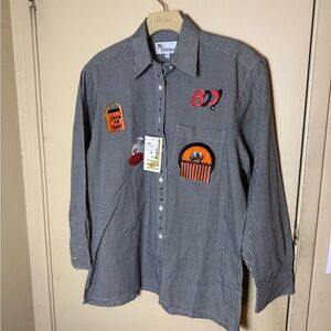 Mili Design NWT  embroidered Halloween Checkered Button Down Shirt SZ MED.